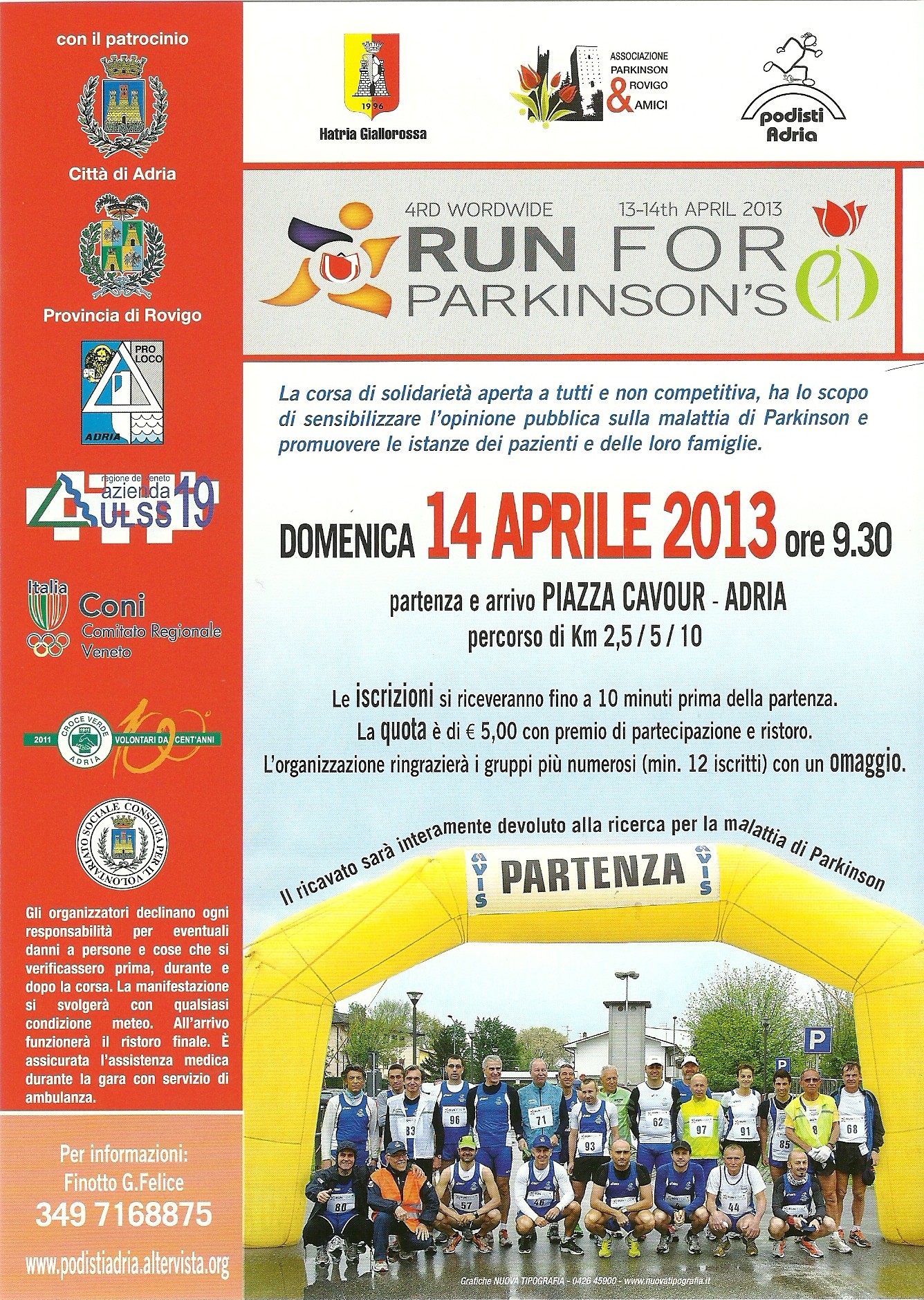 4º EDIZIONE RUN FOR PARKINSON’S 2013 ad Adria il 14 Aprile
